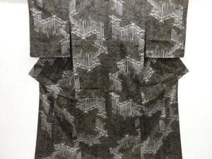 未使用品　垣根に草花模様織出し本塩沢単衣着物